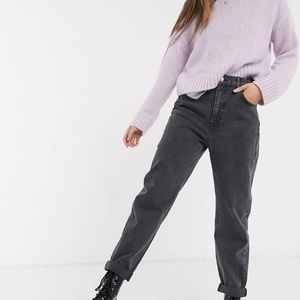 Pull&Bear elasticated waist mom jean in washed black